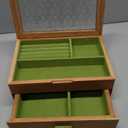 Wooden Jewelry Box, Large Size Case, Natural Solid Cherry Wood Vintage Trinket Organizer with 2-Layer Storage, Drawer, Ring Compartments, Necklace Hooks, Glass Lid, ek06-b-cherry