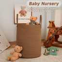 JMvicyroam Large Woven Laundry Basket Hamper,60L Cotton Rope Storage Bin for Blankets,Toys and Clothes,Decorative Tall Nursery Hamper for Living Room,Baby Nursery,Bathroom and Bedroom,Golden Jute