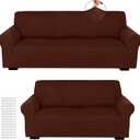 Peryiter 2 Pcs Sofa Covers Loveseat Couches Covers for Living Room Slipcover Set Furniture Protector for Couch Arm Chair, Form Fit Stretch, Wrinkle Proof(Brown,Milk Silk)