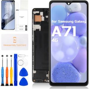 Screen Replacement for Samsung Galaxy A71, for Samsung A715 A715F SM-A715F/DS LCD Display Touch Screen Digitizer Full Assembly with Frame, Free Tools (Not for A71 5G/A716)