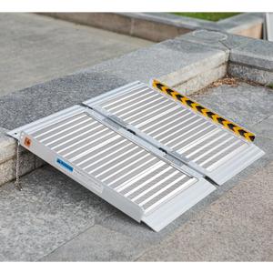 FACHNUO Portable Wheelchair Ramp 2FT, Non-Skid Aluminum Folding Threshold Ramp, Handicap Ramps for Wheelchairs for Home Steps/Doorways/Stairs/Curbs/, Scooter Ramp for Car, 800lbs Weight Capacity (2FT(Using height 2-6''))