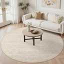 8ft Round Rug Living Room: Washable Large Vintage Neutral Area Rug Non-Slip Soft Stain Resistant Indoor Carpet for Bedroom Nursery Dining Room Under Table Bed Home House Office Playroom - Beige