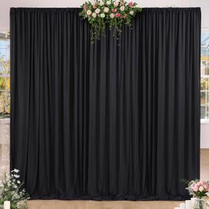 10 x 8 ft Black Backdrop Curtains for Party Photo Background Curtains 2 Panels (10'L x 4'W Each) with Rod Pocket, Wrinkle-Free Polyester Cortinas Negras for Wedding Birthday Prom Halloween Events