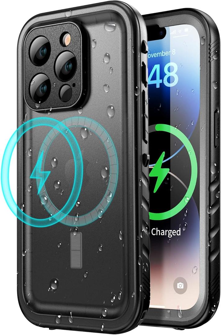SPORTLINK for iPhone 14 Pro Case Waterproof - Buit in Screen Protector [Compatible with MagSafe][IP68 Underwater][6.6FT Military Dropproof][Dustproof] Full Body Shockproof Phone Case 6.1" (Black-Magnetic)