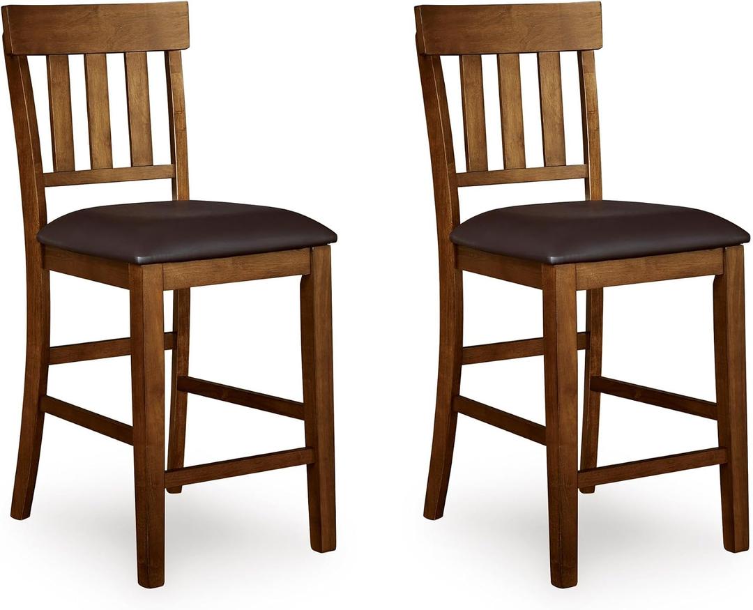 Signature Design by Ashley Ralene Traditional 26" Counter Height Faux Leather Seat Barstool, 2 Count, Brown