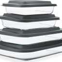 8Piece Deep Glass Baking Dish Set with Plastic lids,Rectangular Glass Bakeware Set with Lids, Baking Pans for Lasagna, Leftovers, Cooking, Kitchen, FreezertoOven and Dishwasher, Gray 