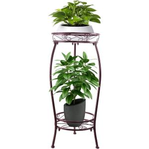 Metal Plant Stand,Indoor Outdoor 2 Tiers Tall Plant Stands,27.1'' Iron Corner Flower Pot Holder, Plant Rack,Display Shelf Racks for Home Garden Office - Brown