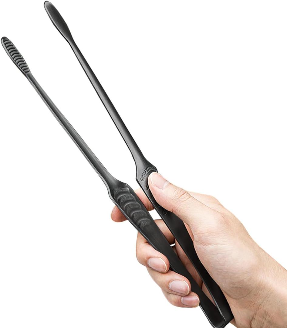 JETKONG Stainless Steel Kitchen Tongs, Serving Tongs for Cooking, 10.6" Metal Food Tongs with Non-Slip Comfort Grip, Non-Stick Cooking Tongs Heat Resistant BBQ Tong Grill Tong (Black)