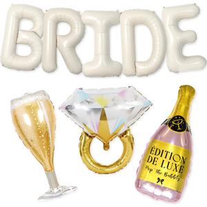 40 inch Bride Balloons Cream Letters Banner - Bachelorette Party Decorations Kit - Bach Party Supplies and Favors with Gold Ring, Bottle and Glass Balloon