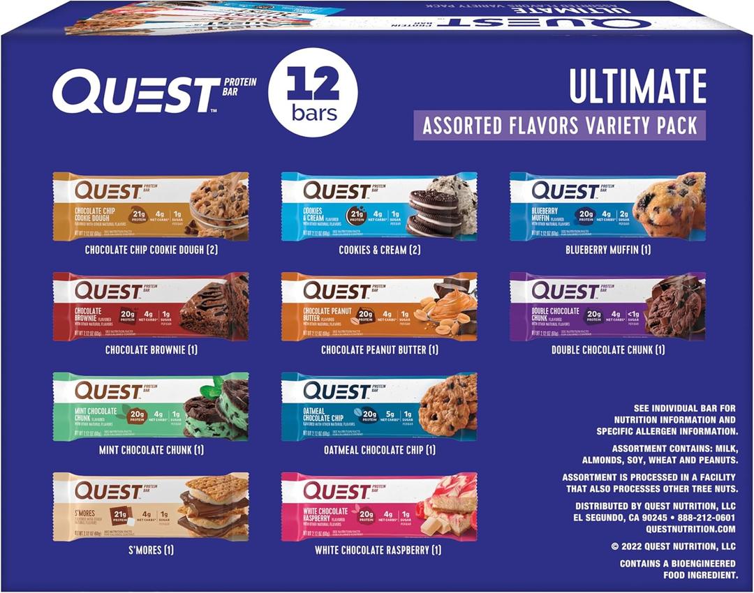 Quest Nutrition Ultimate Variety Pack Protein Bars, High Protein, Low Carb, Gluten Free, Keto Friendly, 12 Count, Best By 04/03/2026 