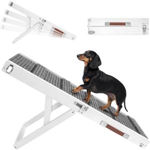 2025 Upgraded Dog Ramp for Couch, Foldable Small Dog Ramp for Sofa, 4 Adjustable Height from 13'' to 21", Portable Stable Pet Step with Non-Slip Pad, Pet Ramps Use for Couch Stairs, White
