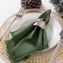 DeZerlor 6 Pack Olive Green Cotton Linen Napkins with Fringe Green Cloth Napkins Set of 6 Boho Handmade Dinner Table Napkins for Wedding Bridal Baby Shower Tea Party, 17 x 17 Inches
