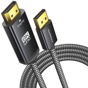 Warrky DisplayPort to HDMI Cable [8K@60Hz, 4K@240Hz, Nylon Braided, Black] 6FT Unidirectional DisplayPort 1.4 Source to HDMI 2.1 Display, DP to HDMI Compatible with PC, Dell, AMD, Lenovo, Monitor, HP