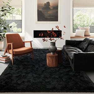 Black Rugs for Living Room Fluffy 5x8 ft Bedroom Rug Non-Slip Area Rugs Shag Carpet for Nursery Kids PlayRoom Dorm Office Indoor Modern Plush Carpets Boys