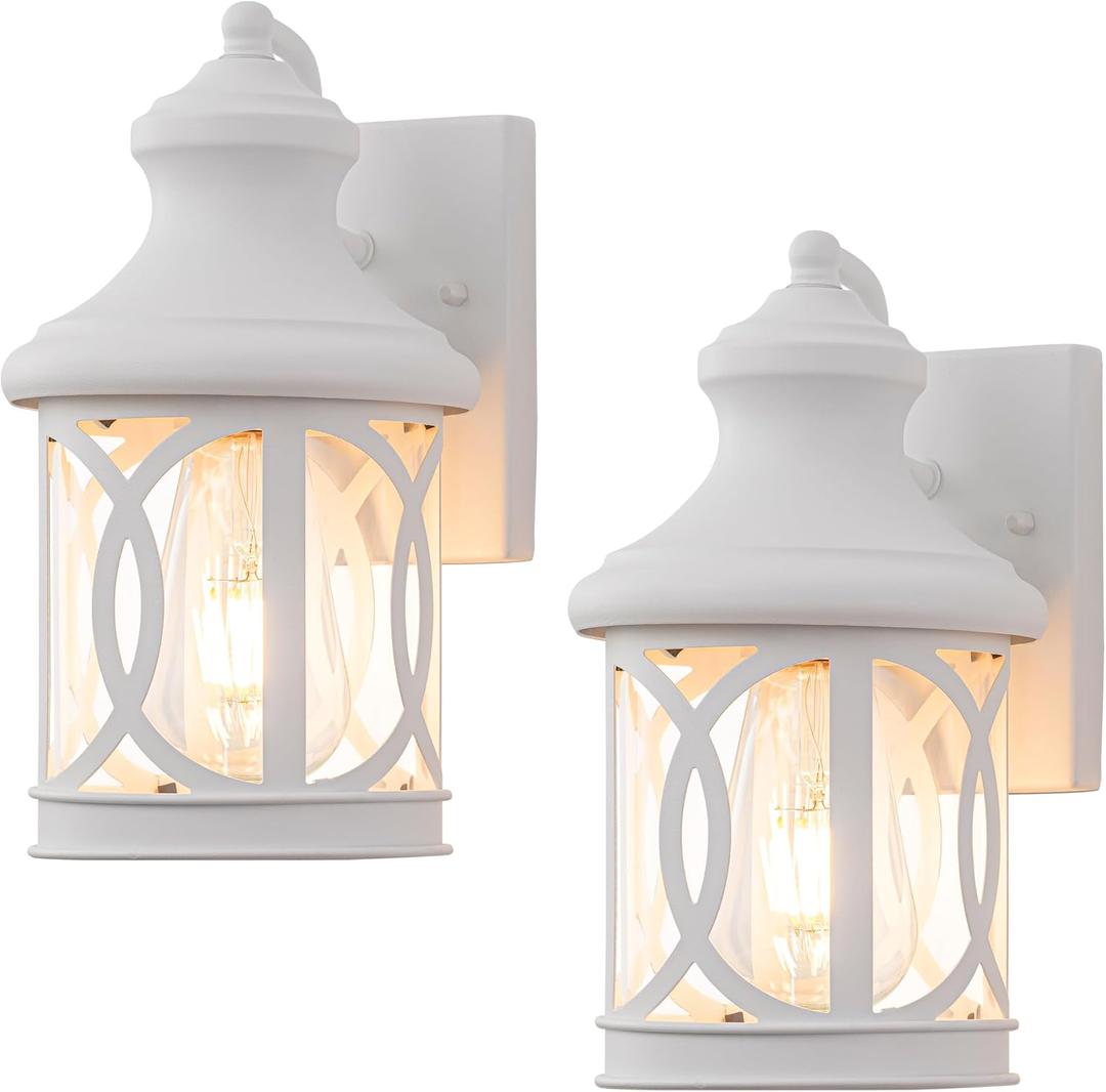 2-Pack Outdoor Wall Lights, Porch Lights, Waterproof Outdoor Wall Sconce, Exterior Light Fixture White with Clear Glass Shade for Garage Patio Front Door Balcony, 12in.