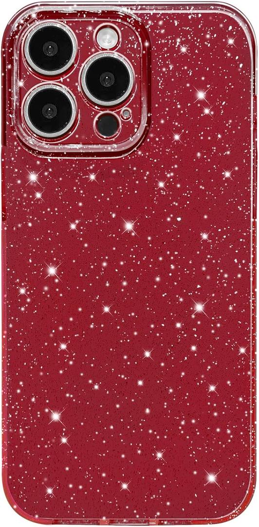 Hython Case for iPhone 14 Pro Case Glitter Cute Sparkly Shiny Bling Sparkle Phone Cases 6.1", Thin Slim Fit Soft TPU Bumper Shockproof Rubber Protective Cover for Women Girls Girly, Red