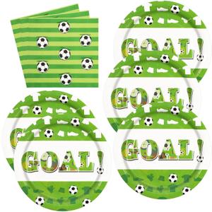 2 x 50PCS Soccer Paper Plates and Napkins - Sport Theme Dessert Plates and Napkins Disposable Soccer Decorations Supplies for Boys Sports Soccer Birthday Party