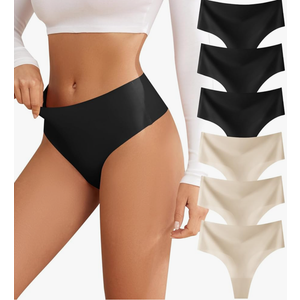 Thongs for Womens High Waisted Seamless for Women Underwear Sexy Breathable Panties 6 Pack, Size L