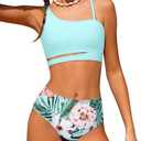 Queenstyle Girls Swimsuits Bikini Set Kids Cutout Bathing Suit Bikini Top Two Piece Girls' Swimwear, 13-14Y