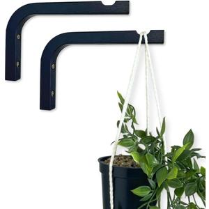 EvenWood 2-Piece Set of Plant Hooks for Wall 6 inch - Mounted Wooden Plant Hook - Indoor and Outdoor Bracket Plant Hanger for Planters, Lanterns, Bird Feeders, Patio Decorations (Black)