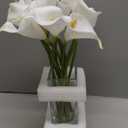 DILATATA Fake Flowers in Vase 12 Artificial Calla Lily Pure-White Flowers Arrangement with Vase and Faux Water for Home Decor Dining Table