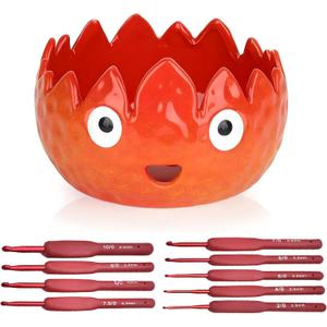 Flame Yarn Bowl with 9 Size Crochet Hooks
