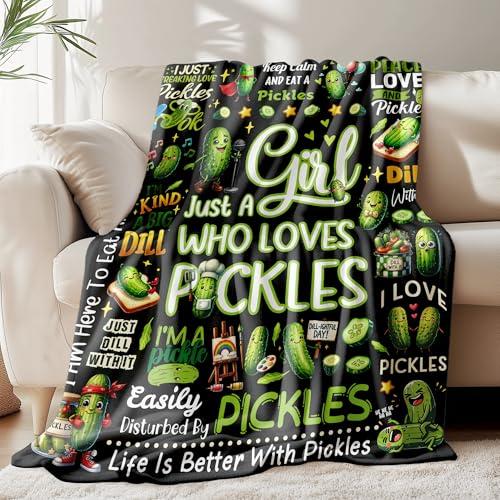 Pickle Gifts Blanket for Girls Kids - Just a Girl Who Loves Pickles - Funny Dill Pickle Chips Food Plush Comfy Soft Fleece Throws Sheet Quilt 50"x40" Decor for Couch Bedding Sofa Birthday Decorations