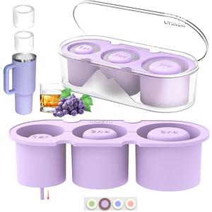 Ice Mold for Stanley Cup 30/40 Oz - Easy Fill and Release Without Touching Ice, Silicone Ice Cube Tray with Clear Lid and Bin for Freezer, Whiskey, Cocktail (Purple)