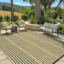 LEEVAN Waterproof Outdoor Rug 8x10 Black and Brown Patio Rug Clearance Large Plastic Straw Backyard Area Rug Striped Camping Outside Mat for Picnic, RV, Deck, Bench, Balcony