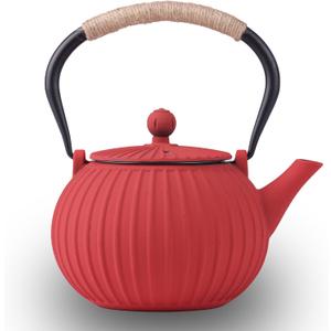 Cast Iron Teapot - Japanese Tetsubin 34oz (1000ml) Enamel Coated Interior with Removable Stainless Steel Infuser, Stovetop Safe Tea Kettle for Tea Ceremony, Red