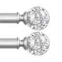 TVWOO Silver Decorative Crystal Curtain Rods 2 Pack:18-45"Heavy Duty Adjustable Window Curtains Rods for Bedroom Living Room,Nickel Modern Girly Acrylic Drapery Rod Set with Sheer Bling Foil Finials
