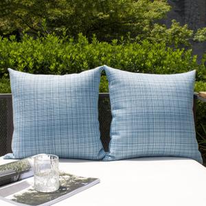 Kevin Textile Pack of 2 Decorative Outdoor Waterproof Throw Pillow Covers Stripe Square Pillowcases Modern Cushion Cases for Patio Couch Bench 20 x 20 Inch Light Blue