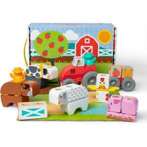Melissa & Doug Blockables Farm Snap and Play, Mix and Match Connectable Wooden Building Blocks Play Set Toy for Preschool Boys and Girls (56 Pcs)