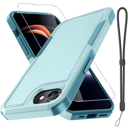 RMOCR for iPhone 16E Case with Screen Protector,Military Grade Heavy Duty Shockproof Phone Cover with Wrist Lanyard Strap for iPhone 16E 2025 Released,Mint Green Pack of 2