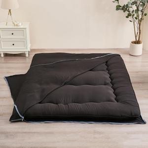 Futon Mattress Cover, Zippered Japanese Floor Mattress Protector, Machine Washable (Black, Full)