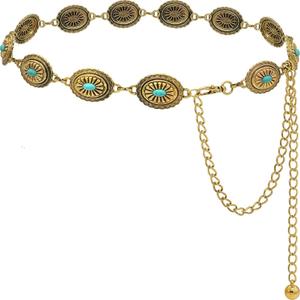 Women's Concho Chain Belt Western Cowgirl Metal Waist Chain Belt for Dress (S: 41.3 in)