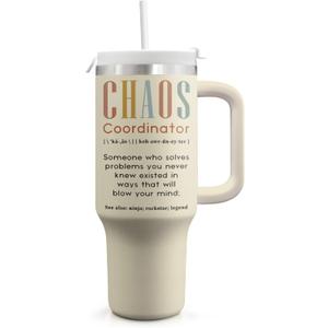Gifts For Women - Chaos Coordinator Birthday Christmas Mother Day Gift for Mom Sister Best Friend Boss Coworker Manager Teacher Assistant - Funny Gift 40oz Tumbler With Handle & Straw Lid (Cream)