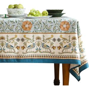 patdrea Designer French Linen Blue Tablecloth for Rectangle Table,Vintage Floral Table Cloth,Colorful Decoration Fall Cover Kitchen Dining for Thanksgiving,Tea Party,Christmas,55"x71"-Wensel