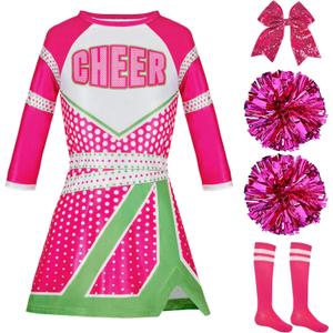 Spooktacular Creations Zombie Cheerleader Costume for Girls, Kids Cheerleader Costume with Long Sleeve for Halloween Dress Up (Small(5-7 yrs))