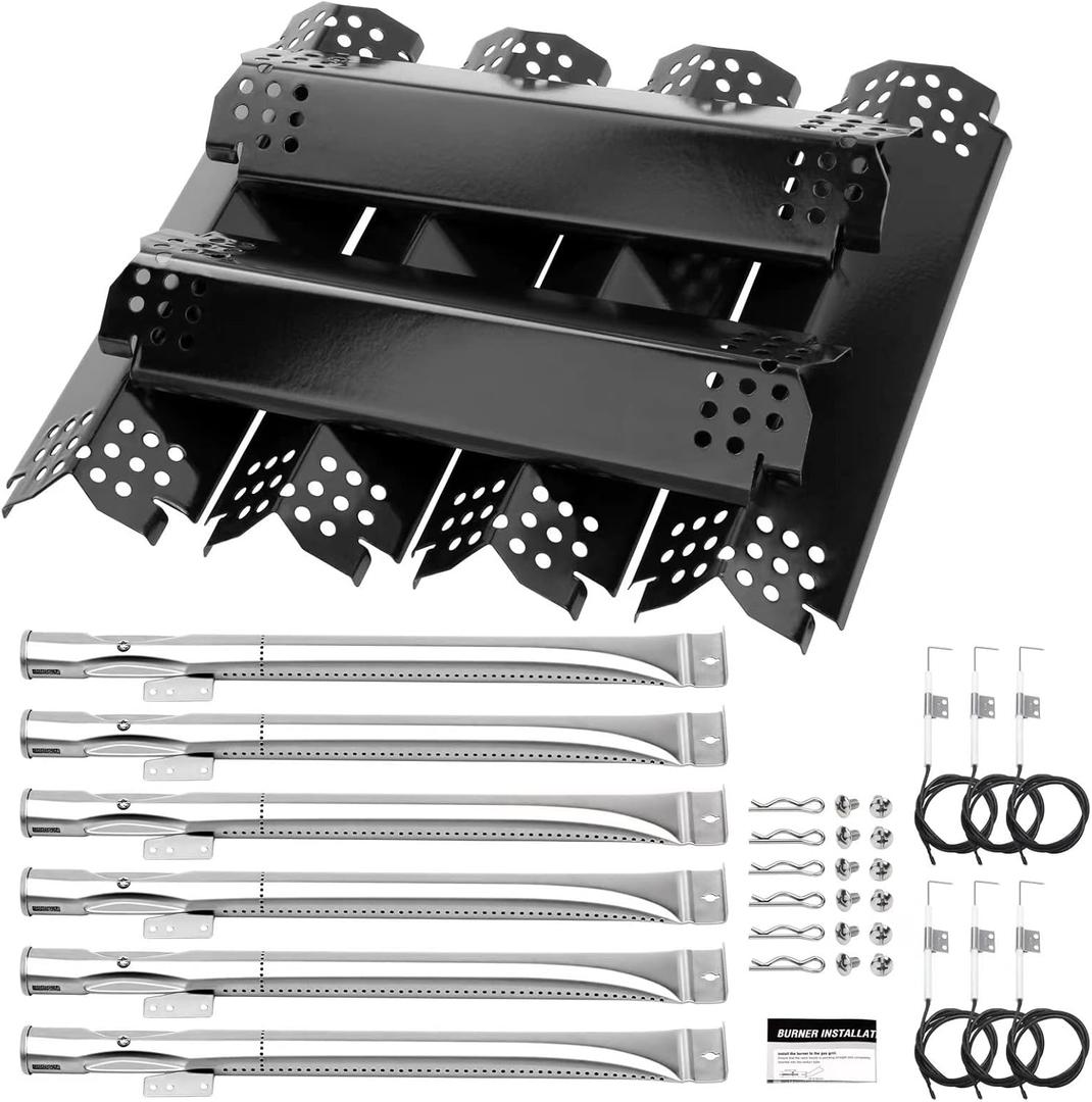 6 Burner Grill Replacement Parts for Nexgrill 720-0898,720-0896CA, Porcelain Steel Grill Flame Tamers & Igniters & Burners Replacement for Nexgrill