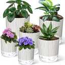 6 Pack Self Watering Pots for Indoor Plants, 4+5.5+6.3 Inch Self Watering Plant Pots Set, Flower Pots with Wick Rope and Reservoir for African Violet, Spider Plant, Orchid (2s+2m+2l, 6pcs Black Stripes)