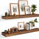 36x6.8x2 Inch Rustic Floating Shelves for Wall Set of 2 - Brown Solid Wood Wall Mounted Shelves with Invisible Bracket, Extended Design for Farmhouse Living Room Bedroom Kitchen Decor