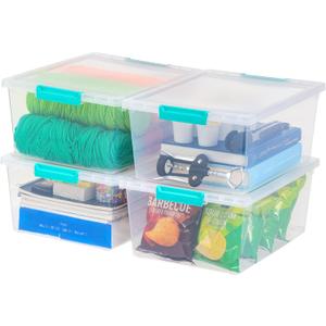 IRIS USA 12 Qt. Plastic Storage Bins Containers with Lids, 4 Pack, Small Sensory Bin, Craft Storage, Craft Organizers & Storage, Organizing Container for Home, Office & Art Supplies, Stackable, Clear