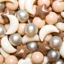 GOGOSO Ball Pit Balls Stars Moon Shapes Plastic Pitballs for Toddler Play Tent Baby Photo Props Kids Pool Water Toys Kiddie Pool Party Decor, Coffee+Beige Mix Cream Colors +Pearl Colors,100PCS (Coffee+ Milktea+ Cream White+pearl Light Gray)