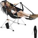 KingCamp Hammock Chair with Footrest, Swinging Portable Folding Camping Chairs for Adults MAX 440lbs Heavy Duty Foldable Oversized Rocker with Cup Holder Pillow for Outdoor Beach Patio Sport Lawn, Footrest Deluxe Black/Grey 