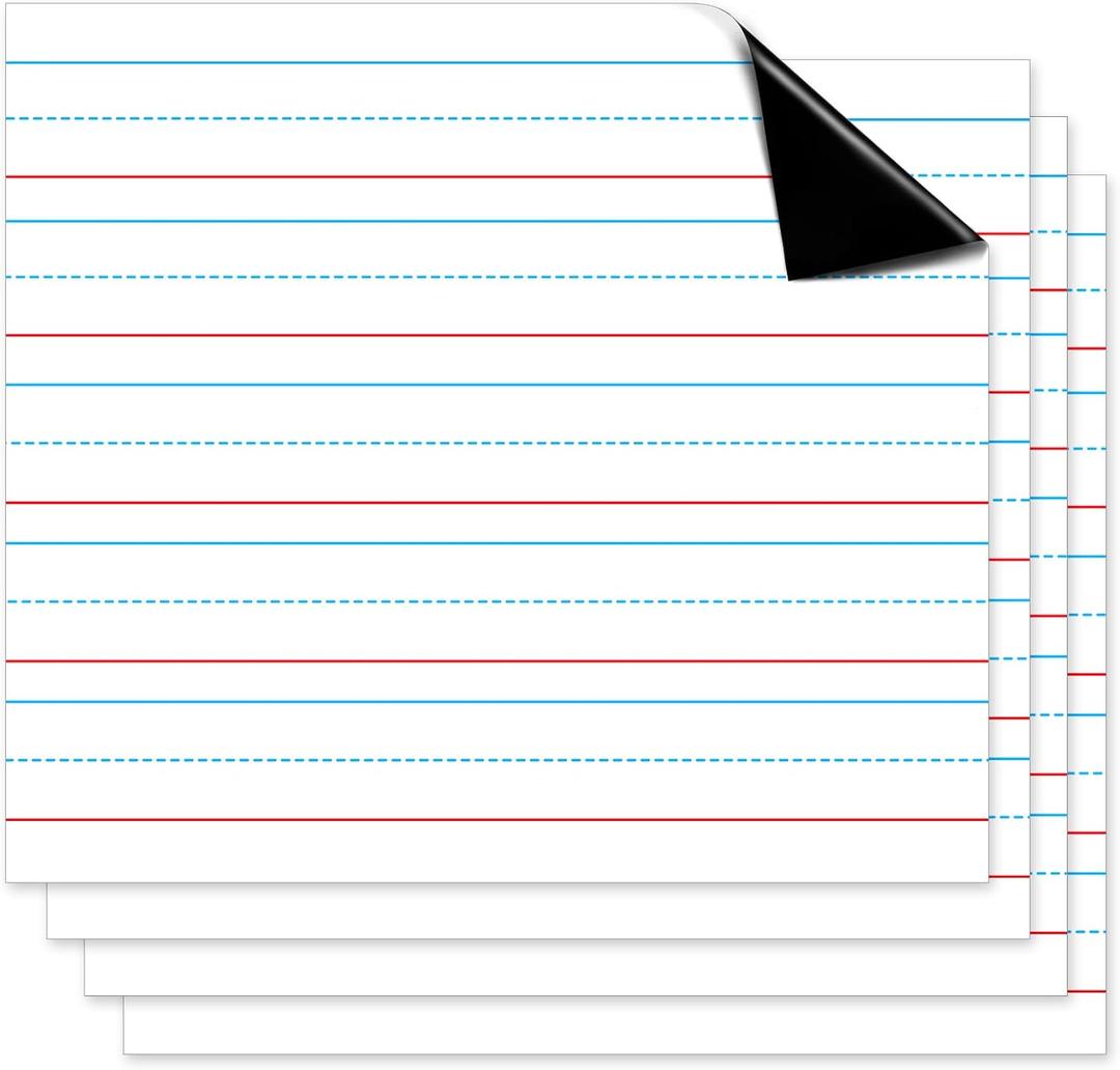 Patelai 4 Pcs Jumbo Magnetic Notebook Paper Large Magnetic Handwriting Lined 22 x 17 Inch Dry Erase Sentence Strips for Whiteboard Accessories Dry Erase Notebook Poster for Teacher