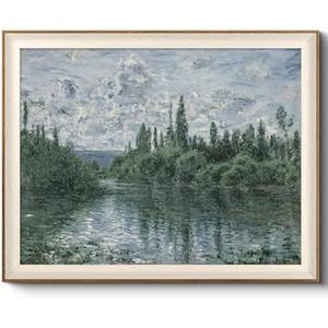 VIYYIEA Framed Canvas Wall Art for Living Room, Vintage Home Decor Landscape Oil Painting Summer Room Decor Bathroom Wall Decor, Large Wall Art -【Banks of the Seine】-(36x24)