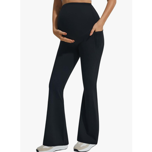 JOYSPELS Smooth Feeling Flare Maternity Leggings Over The Belly with Pockets Soft Bootcut Pregnancy Yoga Pants Size M