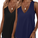 KKJ 2 Pack Womens Tank Tops Summer V Neck Sleeveless Loose Casual Blouses Beach Vacation Outfits Shirt Spring Trendy Clothes, Black/ Navy Blue Large