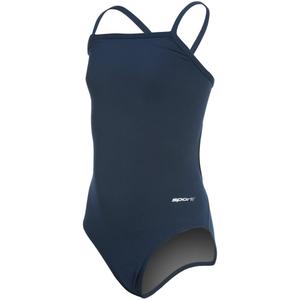Sporti Thin Strap Girls' Athletic One-Piece Swimsuit Hydrolast Technology, Competitive Bathing Suit for Youth Swimmers (22, Navy)